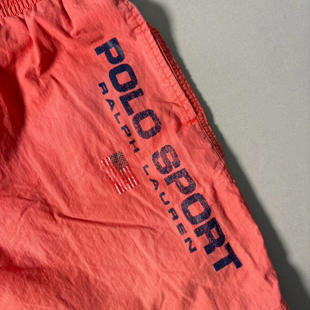 Vintage Polo Sport Ralph Lauren Swim Trunks XL Coral Pink Logo Mesh Shorts Mens